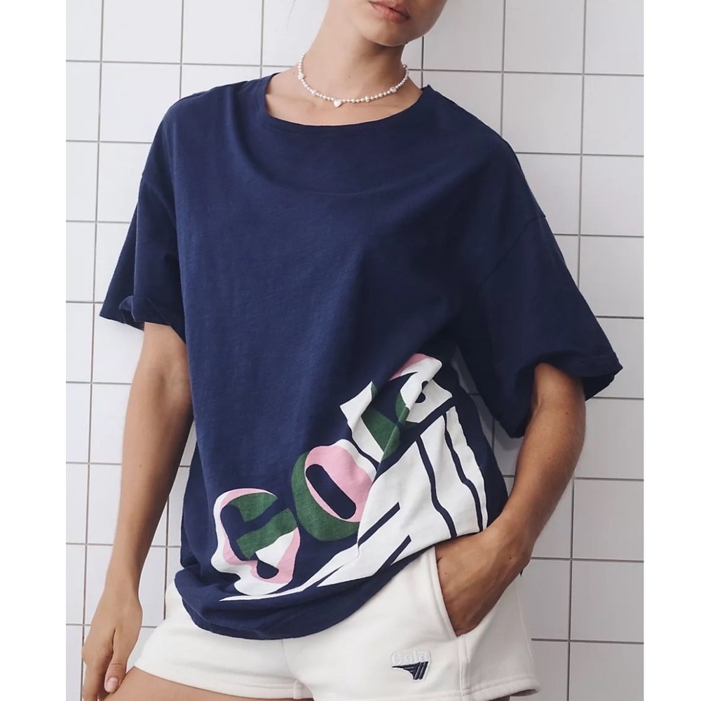 New GOLA for ANTHROPOLOGIE XL Navy Marin Oversized Boyfriend Tee Comfy